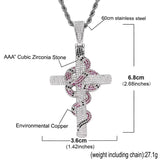 Hip Hop Snake Cross Pendant Necklace Ice Out Charm Chain Jewelry