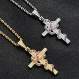 Hip Hop Snake Cross Pendant Necklace Ice Out Charm Chain Jewelry