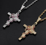 Hip Hop Snake Cross Pendant Necklace Ice Out Charm Chain Jewelry