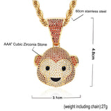 Ice Out Monkey Pendant Hip Hop Chain Necklace