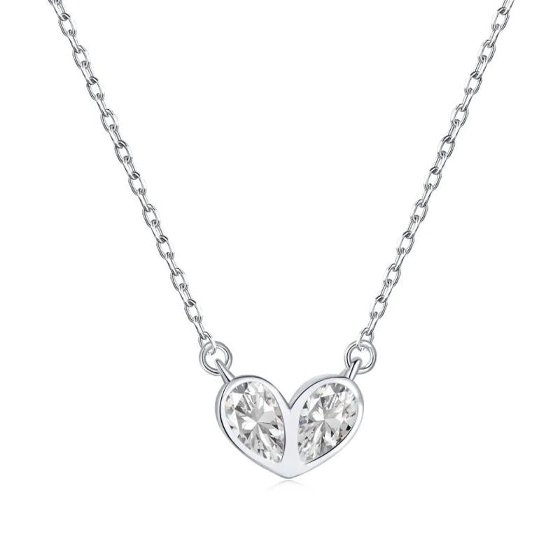 S925 Silver Pink Heart Necklace with Zircon Jewelry for Women