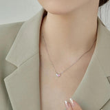 S925 Silver Pink Heart Necklace with Zircon Jewelry for Women