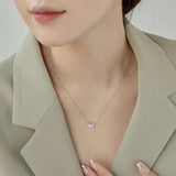 S925 Silver Pink Heart Necklace with Zircon Jewelry for Women