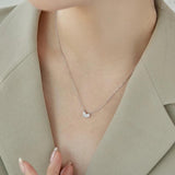 S925 Silver Pink Heart Necklace with Zircon Jewelry for Women