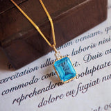 925 Silver Necklace Rectangle Cut Diamond Pendant Clavicle Chain Jewelry