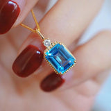 925 Silver Necklace Rectangle Cut Diamond Pendant Clavicle Chain Jewelry