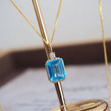 925 Silver Necklace Rectangle Cut Diamond Pendant Clavicle Chain Jewelry