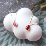 S925 Sterling Silver Red Diamond Water Drop Necklace for Women