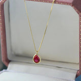 S925 Sterling Silver Red Diamond Water Drop Necklace for Women