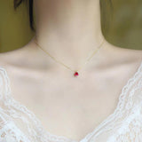 S925 Sterling Silver Red Diamond Water Drop Necklace for Women