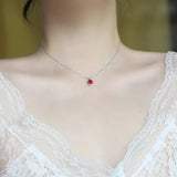 S925 Sterling Silver Red Diamond Water Drop Necklace for Women