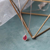 S925 Sterling Silver Red Diamond Water Drop Necklace for Women