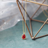 S925 Sterling Silver Red Diamond Water Drop Necklace for Women