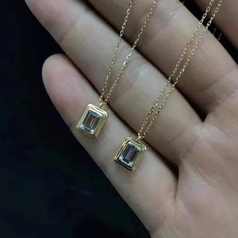 925 Silver Rectangle Necklace with Diamond Pendant for Women