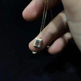 925 Silver Rectangle Necklace with Diamond Pendant for Women
