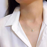 925 Silver Rectangle Necklace with Diamond Pendant for Women
