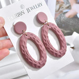 Vintage Matte Leather Resin Embossed Round Earring Accessories DIY Ear Jewelry