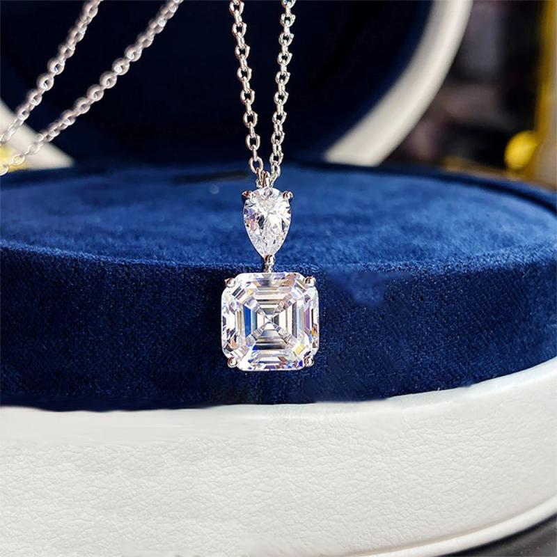 925 Silver Necklace Rectangle Cut Diamond Pendant