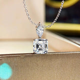 925 Silver Necklace Rectangle Cut Diamond Pendant