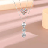 S925 Love Clover Necklace Rose Diamond Heart Pendant
