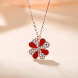 Sterling Silver Four Leaf Clover Necklace with Red Agate Pendant