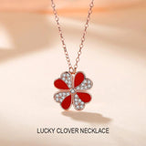 Sterling Silver Four Leaf Clover Necklace with Red Agate Pendant