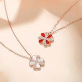 Sterling Silver Four Leaf Clover Necklace with Red Agate Pendant