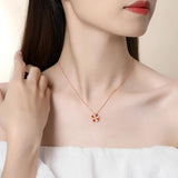 Sterling Silver Four Leaf Clover Necklace with Red Agate Pendant