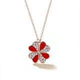 Sterling Silver Four Leaf Clover Necklace with Red Agate Pendant