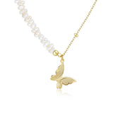 S925 Sterling Silver Pearl Necklaces choker Butterfly Pendants