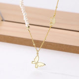 S925 Sterling Silver Pearl Necklaces choker Butterfly Pendants