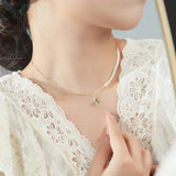 S925 Sterling Silver Pearl Necklaces choker Butterfly Pendants