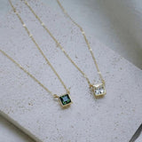 925 Silver Square Necklace Diamond Pendants Jewelry Women Clavicle Chain