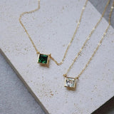 925 Silver Square Necklace Diamond Pendants Jewelry Women Clavicle Chain