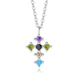 S925 Rainbow Cross Necklace Women Zircon Jewelry