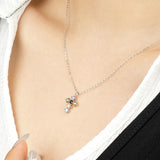S925 Rainbow Cross Necklace Women Zircon Jewelry