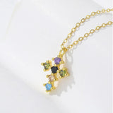 S925 Rainbow Cross Necklace Women Zircon Jewelry