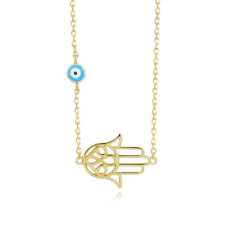 S925 Sterling Silver Palm Necklace Eye Pendant Chain