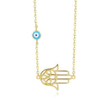 S925 Sterling Silver Palm Necklace Eye Pendant Chain