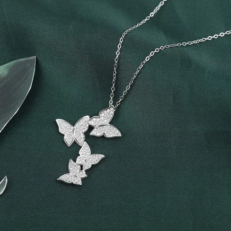 Butterfly Dangle Pendant 925 Silver Necklace for Women