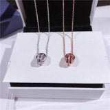 Double Zircon Circles Pendant 925 Sterling Silver Necklace