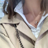 Double Zircon Circles Pendant 925 Sterling Silver Necklace