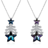 Women Necklace 925 Silver Crystal Stars Zircon Christmas Tree Pendant
