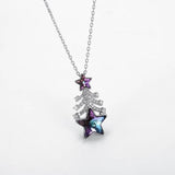 Women Necklace 925 Silver Crystal Stars Zircon Christmas Tree Pendant