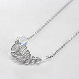 Lady Sterling Silver Necklace with Crystals Ball Zircon Leaf Pendant
