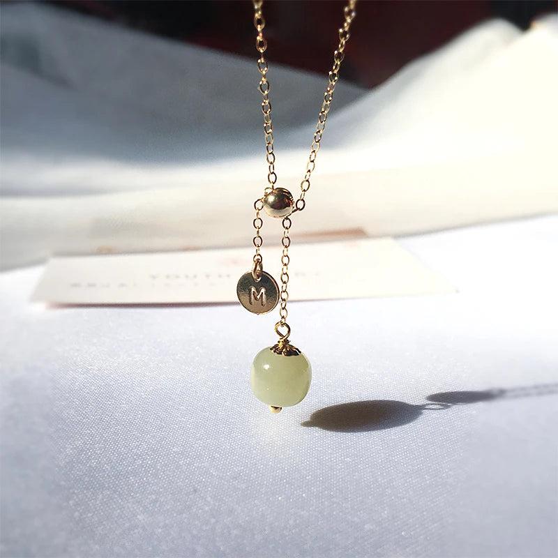 Hetian Jade Lucky Bead Pendant Necklace Crystal Necklace Gift