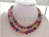 10MM Watermelon Tourmaline Round Beads Necklace 36''