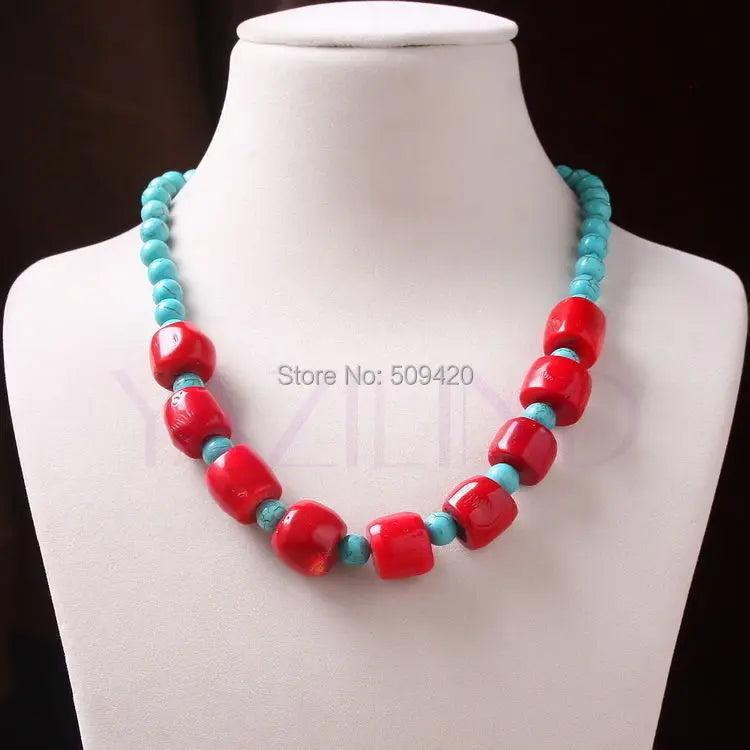 Tibetan Style Coral Turquoise Ball Necklace