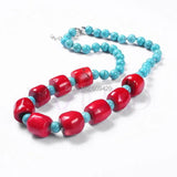 Tibetan Style Coral Turquoise Ball Necklace