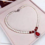 Freshwater Pearl Necklace with Jade Pendant and 925 Silver Clasp